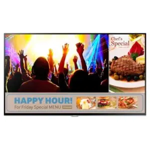ront view of Samsung LH48DBD 48 inch Full HD commercial signage LED display monitor with a slim bezel, showing a black screen on a white background.